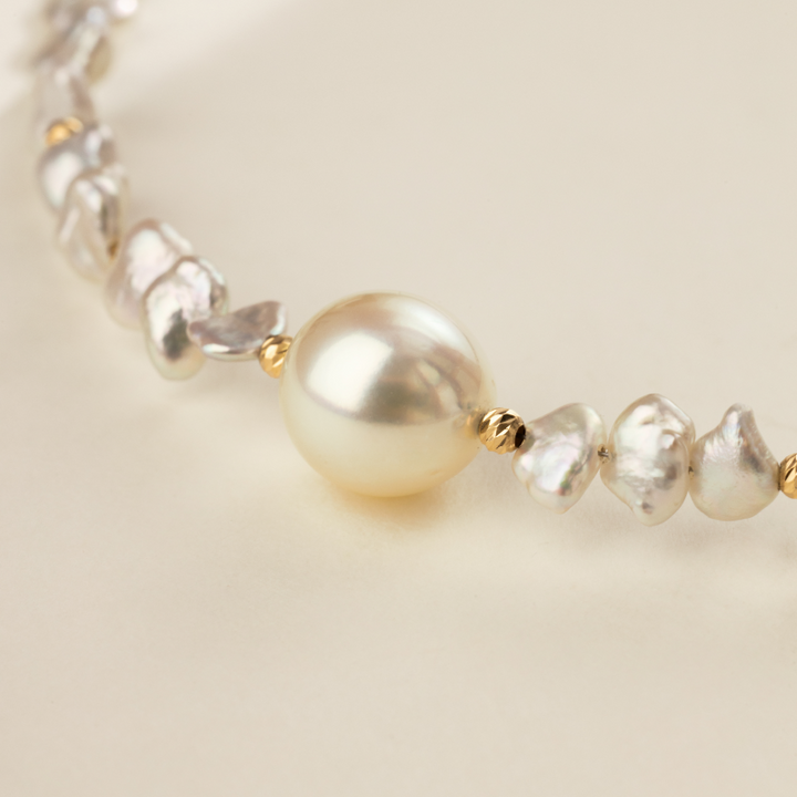 Akoya Saltwater Pearl 18K Gold Keshi Shard Necklace