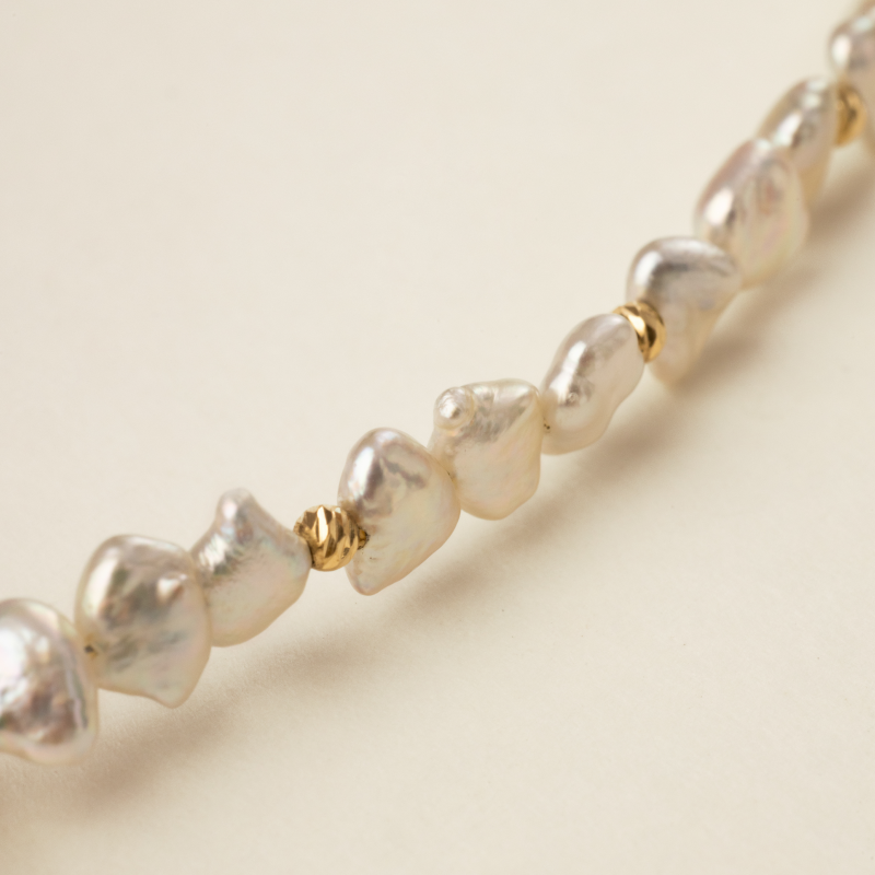 Akoya Keshi Saltwater Pearl 18K Gold Irregular Necklace