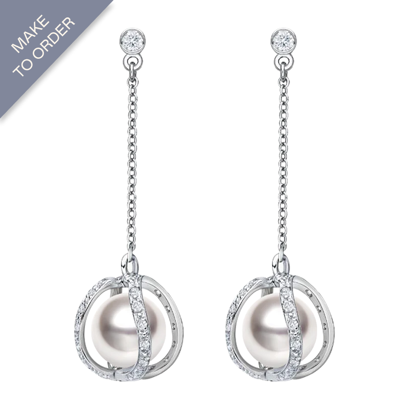 Akoya Pearl 18K White Gold Stand Out Designs Elegant Diamonds Hanging Earrings