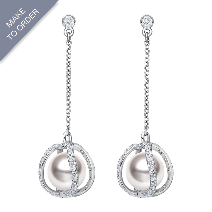 Akoya Pearl 18K White Gold Stand Out Designs Elegant Diamonds Hanging Earrings
