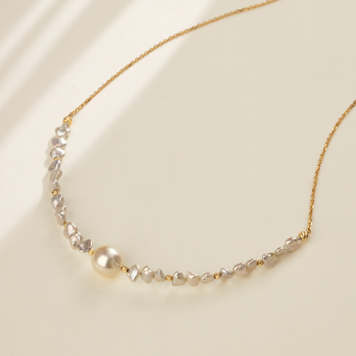 Akoya Saltwater Pearl 18K Gold Keshi Shard Necklace