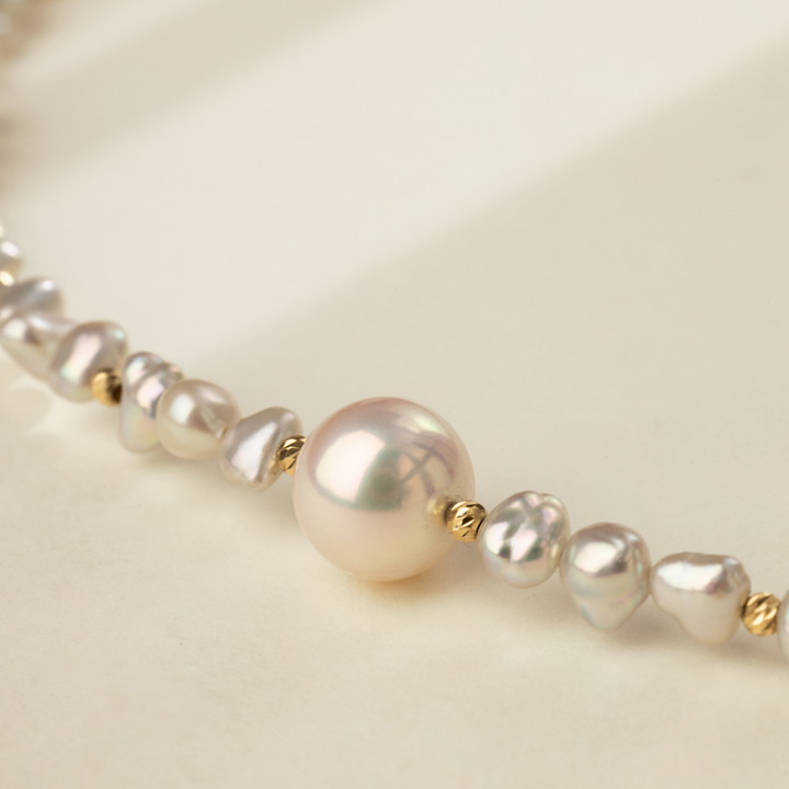 Akoya Keshi Saltwater Pearl 18K Gold Irregular Necklace