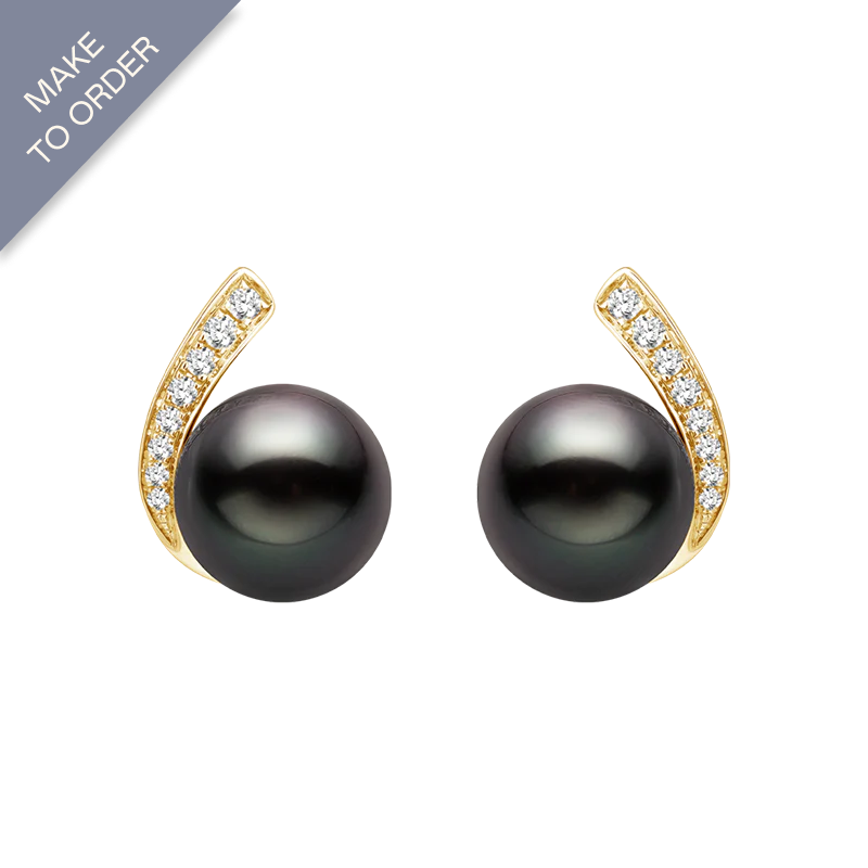 Tahitian Pearl Earrings 18K Gold Diamond Stud Earrings