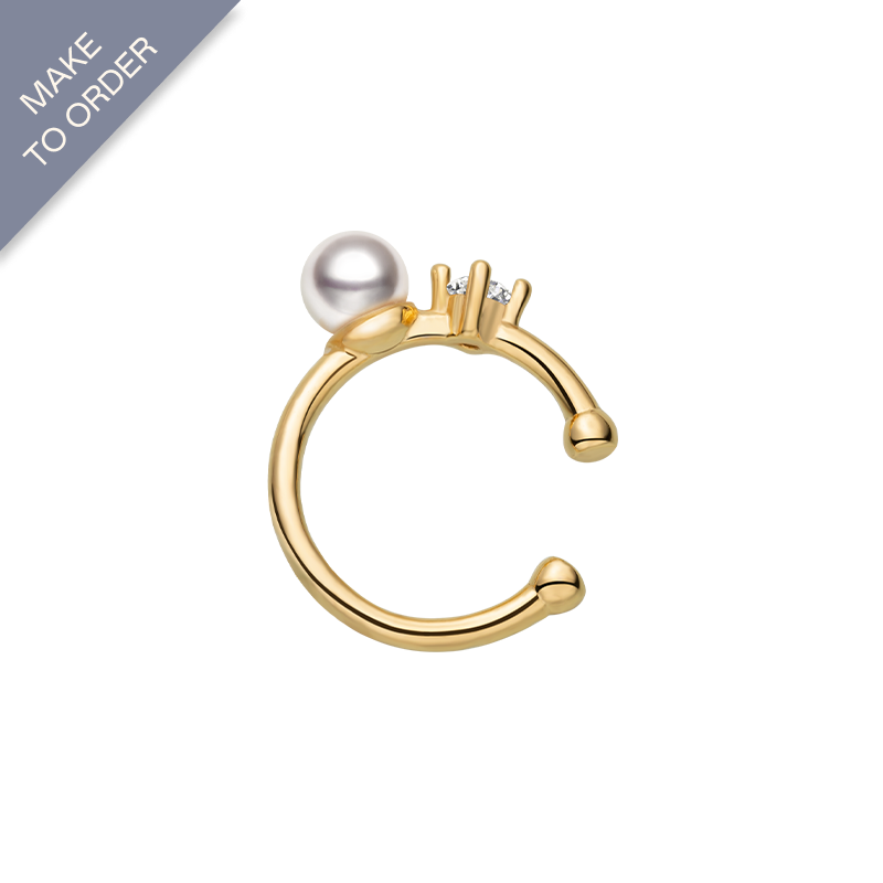 Akoya Saltwater Pearl 18K Gold Diamond Twin Star Ear Cuff