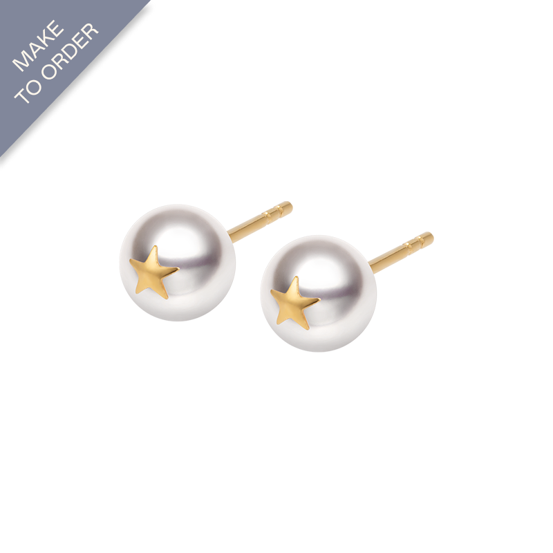 Akoya Saltwater Pearl 18K Gold Star Studs Earrings