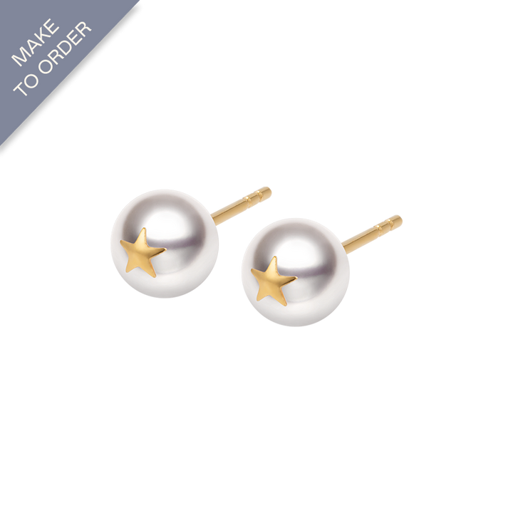 Akoya Saltwater Pearl 18K Gold Star Studs Earrings