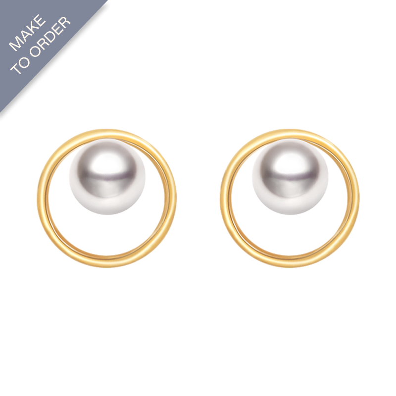 Akoya Pearl 18K Gold Perfect Circle Studs Earrings