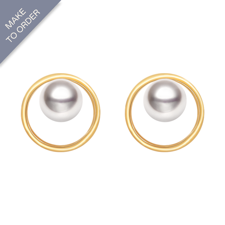 Akoya Pearl 18K Gold Perfect Circle Studs Earrings