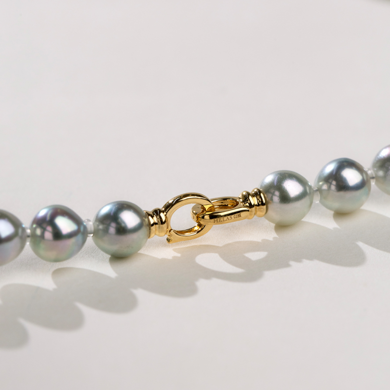 Silver Blue Akoya Saltwater Pearl Classic Strand Necklace