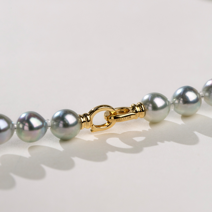 Silver Blue Akoya Saltwater Pearl Classic Strand Necklace