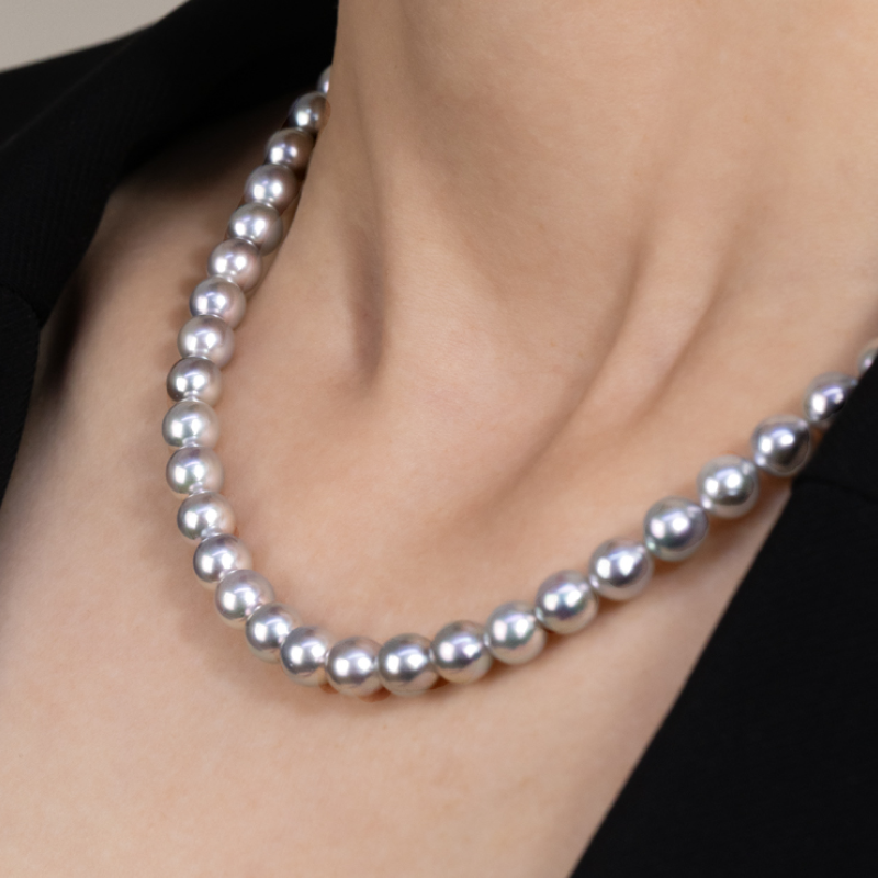 Silver Blue Akoya Saltwater Pearl Classic Strand Necklace