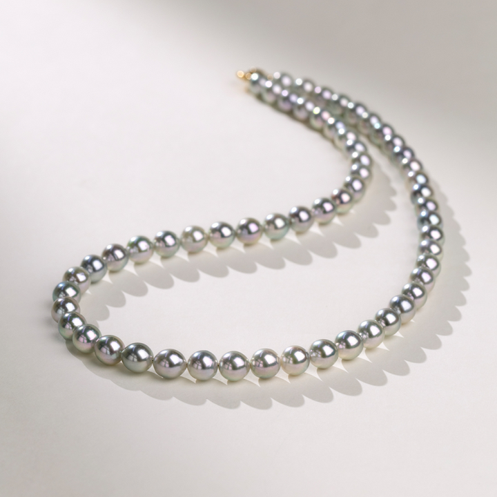 Silver Blue Akoya Saltwater Pearl Classic Strand Necklace