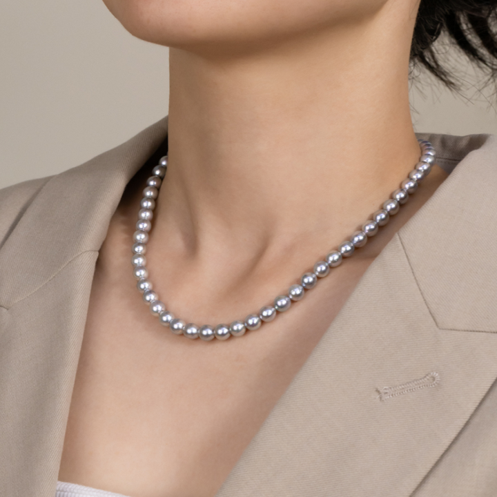 Silver Blue Akoya Saltwater Pearl Classic Strand Necklace