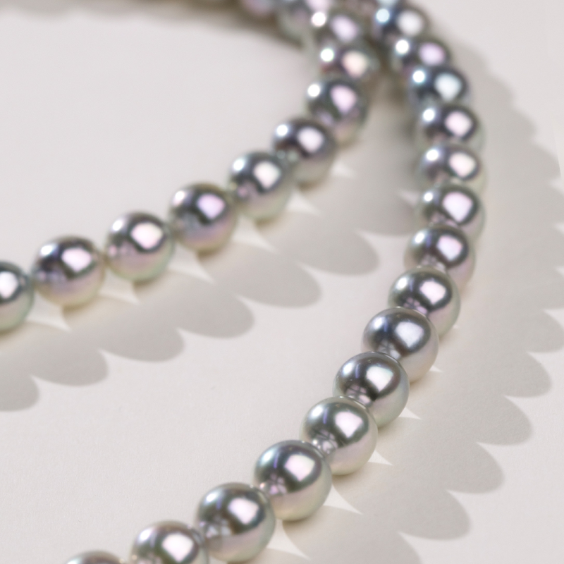 Silver Blue Akoya Saltwater Pearl Classic Strand Necklace