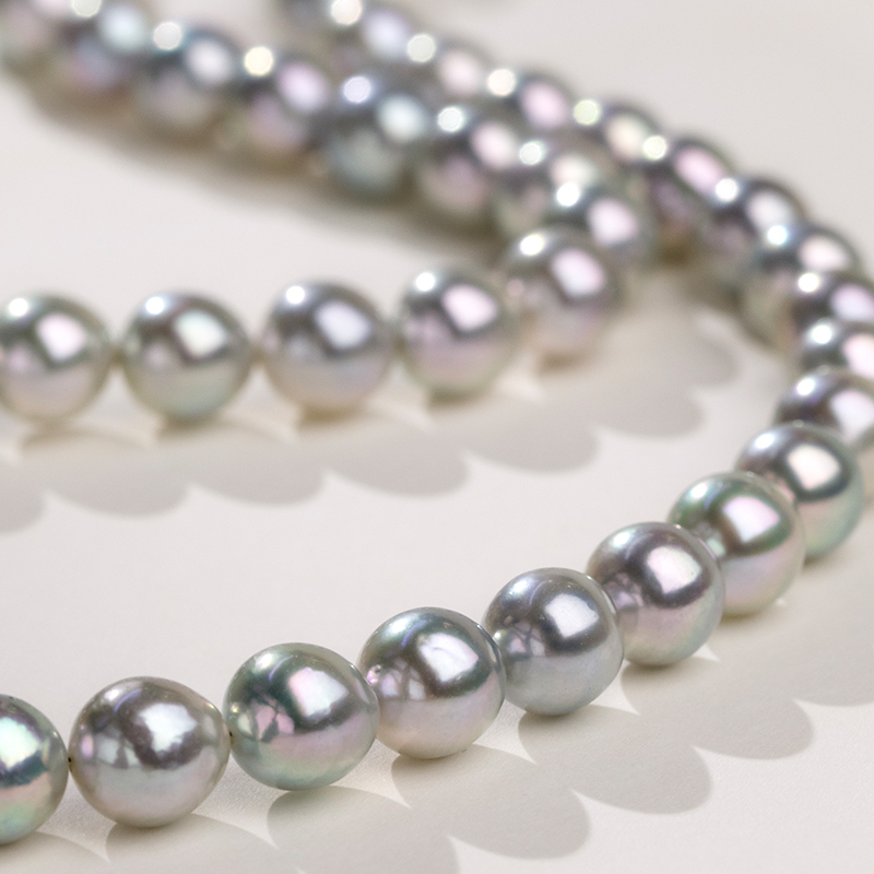 Silver Blue Akoya Saltwater Pearl Classic Strand Necklace