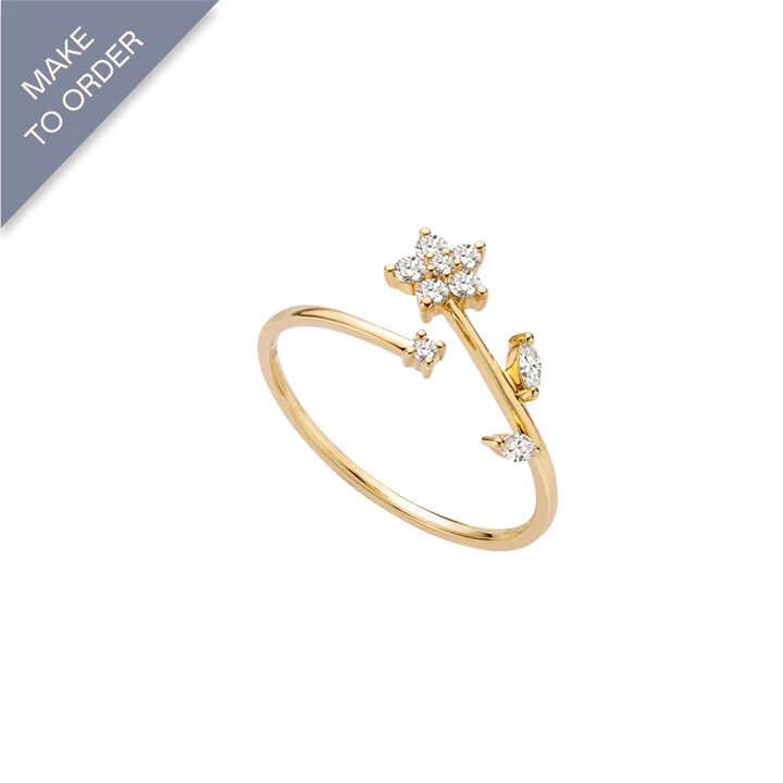 18K Gold Diamonds Elegant Summer Flower Ring