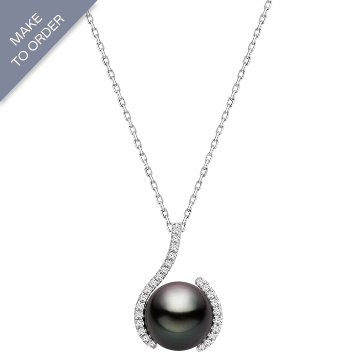 Tahitian Black Pearl 18K White Gold Diamonds Necklace