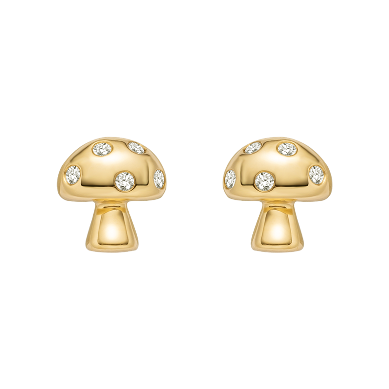 18K Gold Mushroom Diamonds Ear Studs