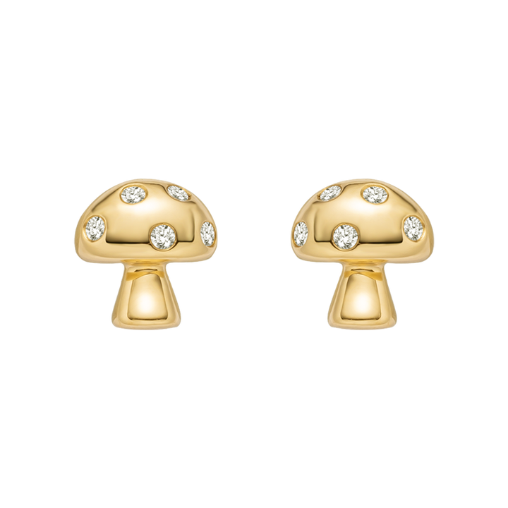 18K Gold Mushroom Diamonds Ear Studs