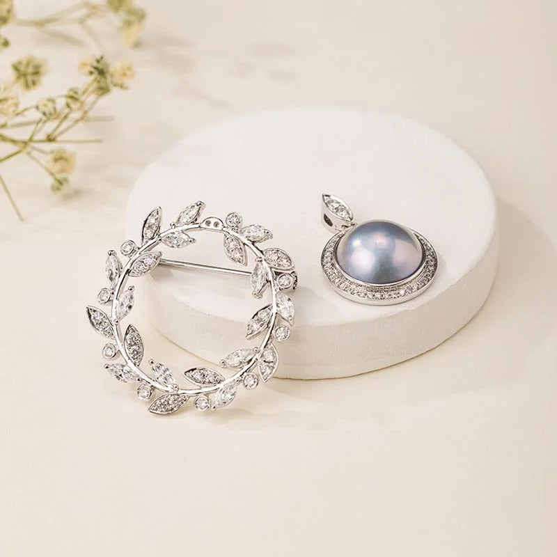 LOVE GROWS COLLECTION Silver Blue Mabe Pearl Diamond Hair Accessories Brooch LOVE GROWS COLLECTION Silver Blue Mabe Pearl Diamond Hair Accessories Brooch LOVE GROWS COLLECTION