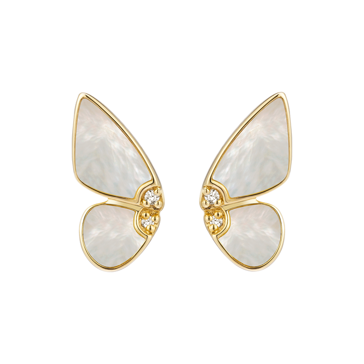 Mother Of Pearl Ear Piercing Studs 18K Gold Diamond Butterfly Earrings