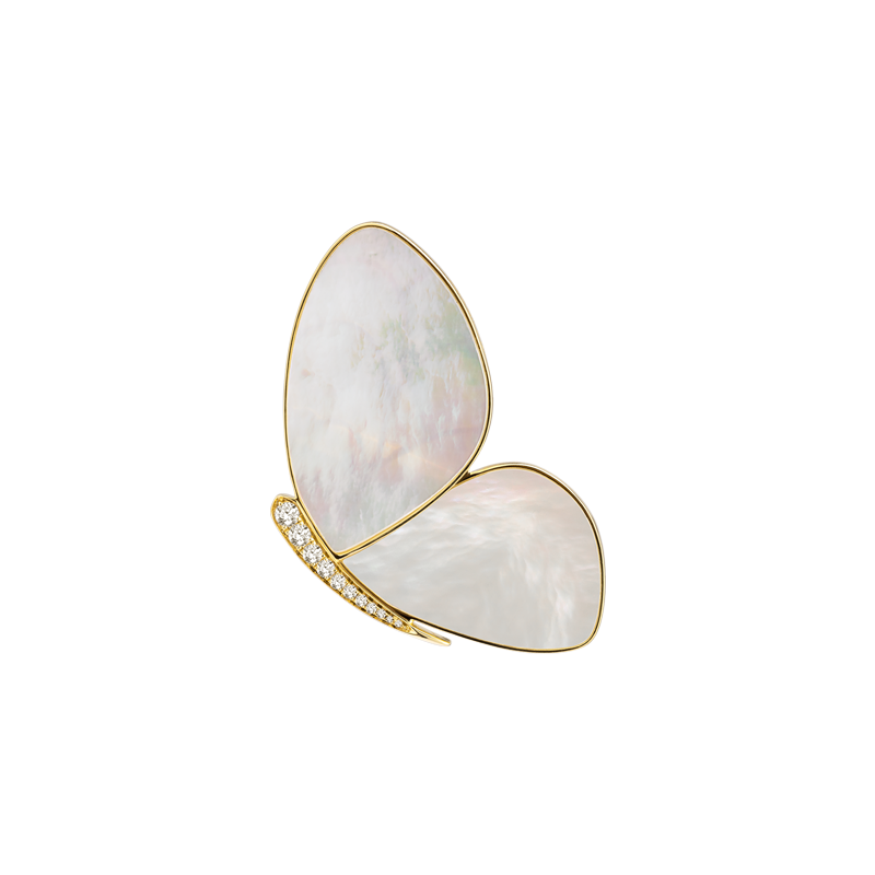 Mother Of Pearl 18K Gold Diamonds Brooch