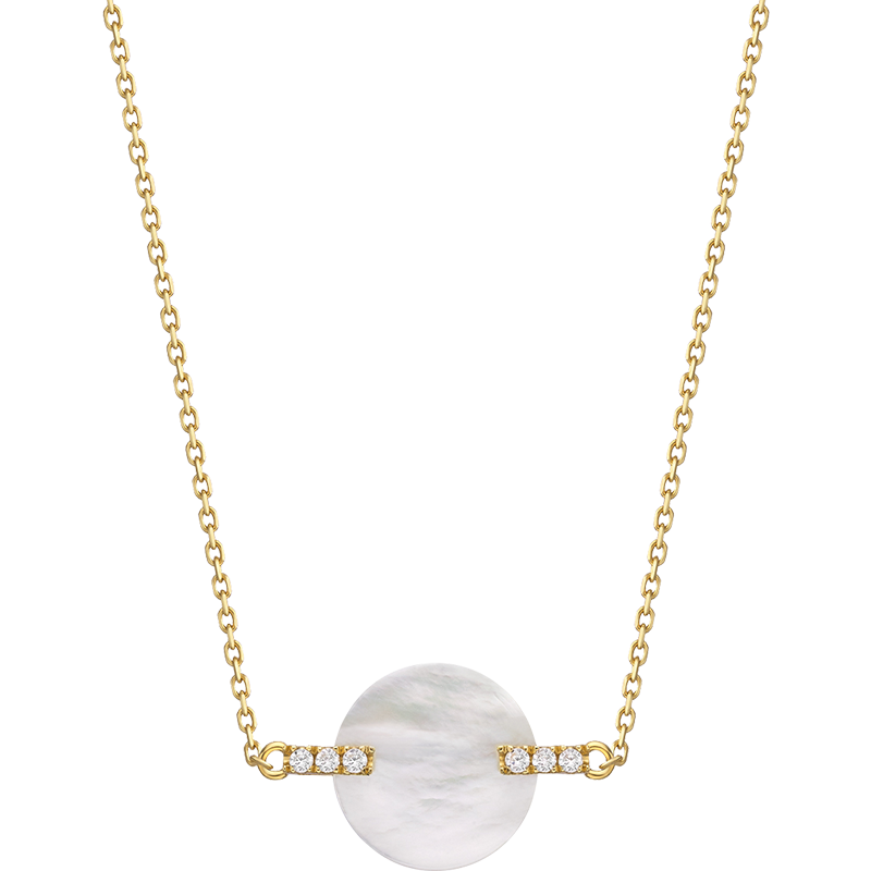 18K Gold Mother of Pearl Flat Style Diamonds Necklace