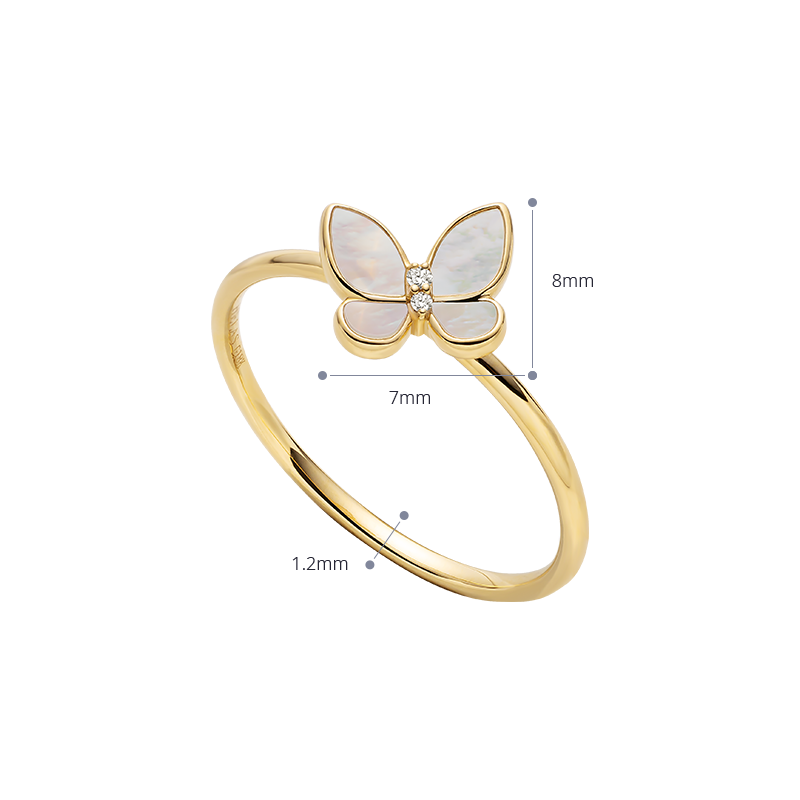 Mother-of-pearl 18K Gold Diamond Whole Butterfly Ring