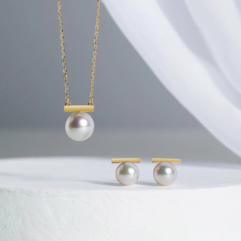 MELODY COLLECTION Akoya Saltwater Pearl 18K Yellow Gold Rest Symbol Diamond Earrings - HELAS Jewelry