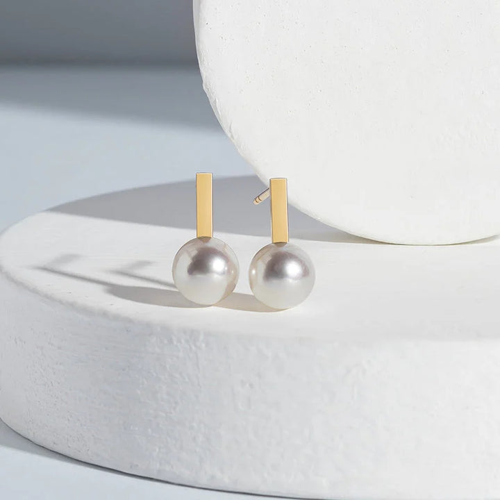 Akoya Saltwater Pearl Earrings 18K Yellow Gold Pearl Earrings - HELAS Jewelry