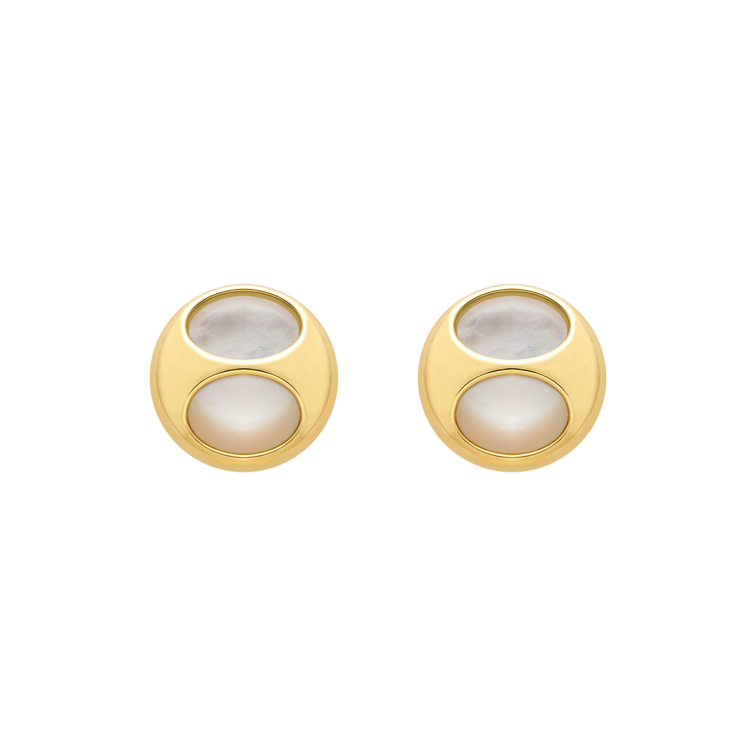 18K Gold Mother-of-Pearl Imprint H Gold Surround Studs