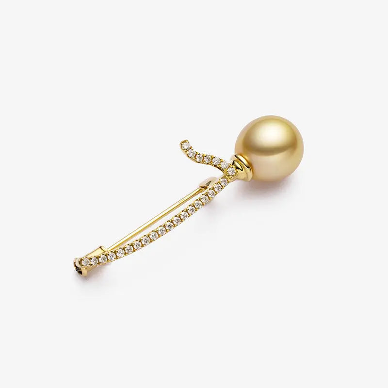 MOMENT COLLECTION South Sea Golden Pearl 18K Gold Golden Balloon Diamonds Brooch - HELAS Jewelry