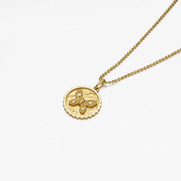 18K Gold Butterfly Coin Diamonds Necklace - HELAS Jewelry