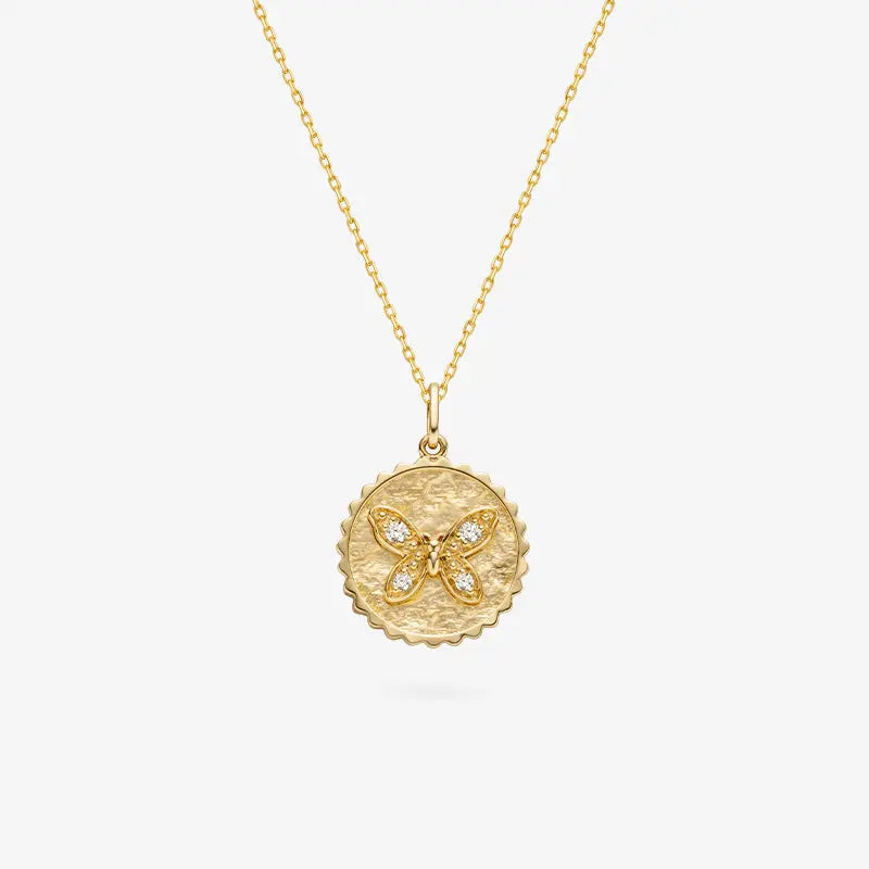 18K Gold Butterfly Coin Diamonds Necklace - HELAS Jewelry