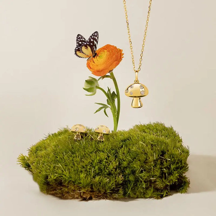 MONET GARDEN COLLECTION 18K Gold Mushroom Diamond Necklace - HELAS Jewelry