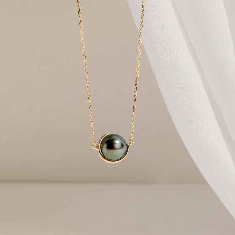 MYSTERY COLLECTION Tahitian Pearl 18K Gold Half Surround Pearl Necklace MYSTERY COLLECTION Tahitian Pearl 18K Gold Half Surround Pearl Necklace The Mystery Collection