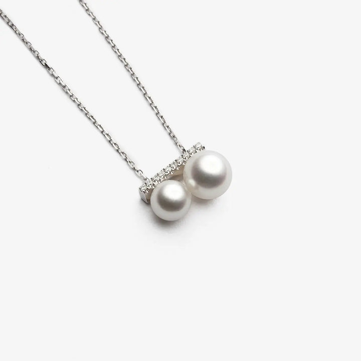 MELODY COLLECTION Akoya Saltwater Pearl 18K Gold Asymmetric Balance Beam Diamond Necklace - HELAS Jewelry