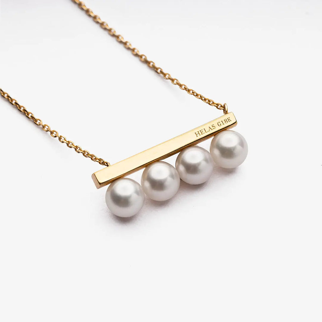 MELODY COLLECTION Akoya Saltwater Pearl 18K Yellow Gold Balance Beam Necklace - HELAS Jewelry