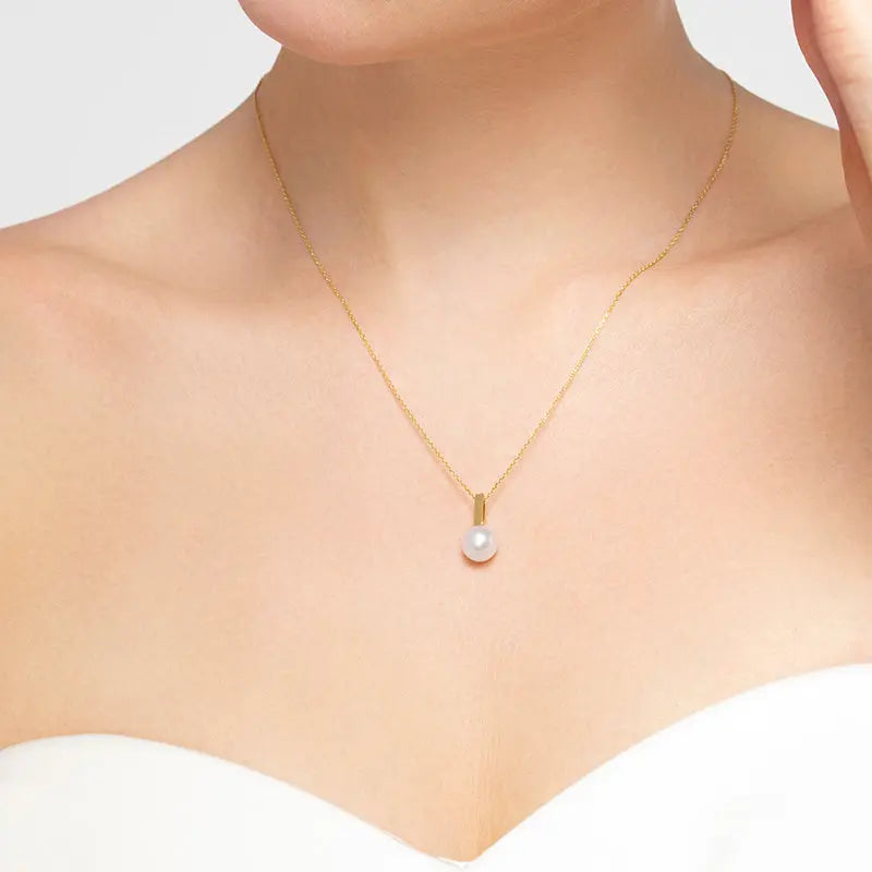 MELODY COLLECTION Akoya Saltwater Pearl 18K Yellow Gold Semibreve Necklace - HELAS Jewelry