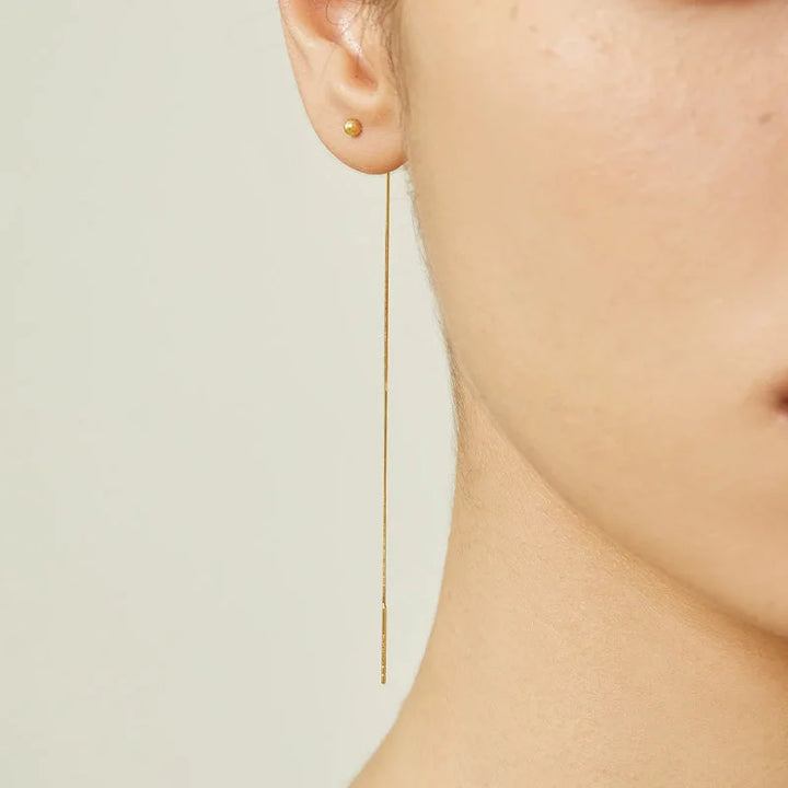18K Gold Fine Herringbone Chain Eardrop Earring