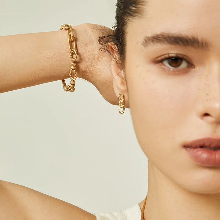 NAPLES COLLECTION 18K Gold Metal Texture Large Chain Earrings NAPLES COLLECTION 18K Gold Metal Texture Large Chain Earrings NAPLES COLLECTION
