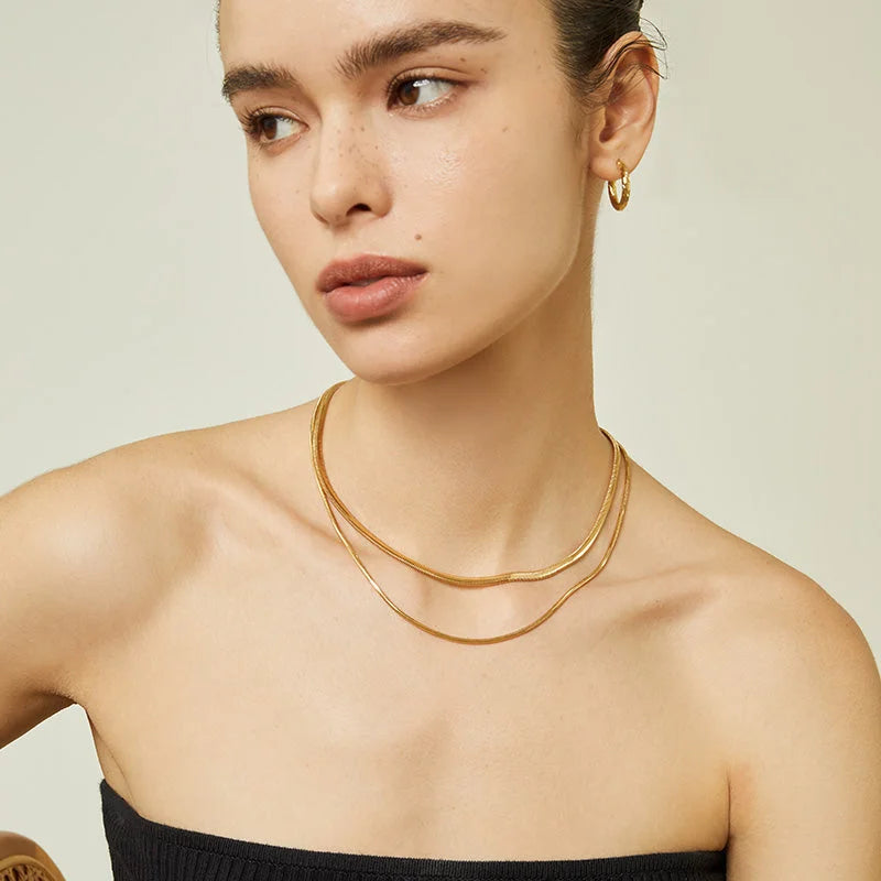 NAPLES COLLECTION 18K Gold Round Herringbone Chain Necklace NAPLES COLLECTION 18K Gold Round Herringbone Chain Necklace NAPLES COLLECTION