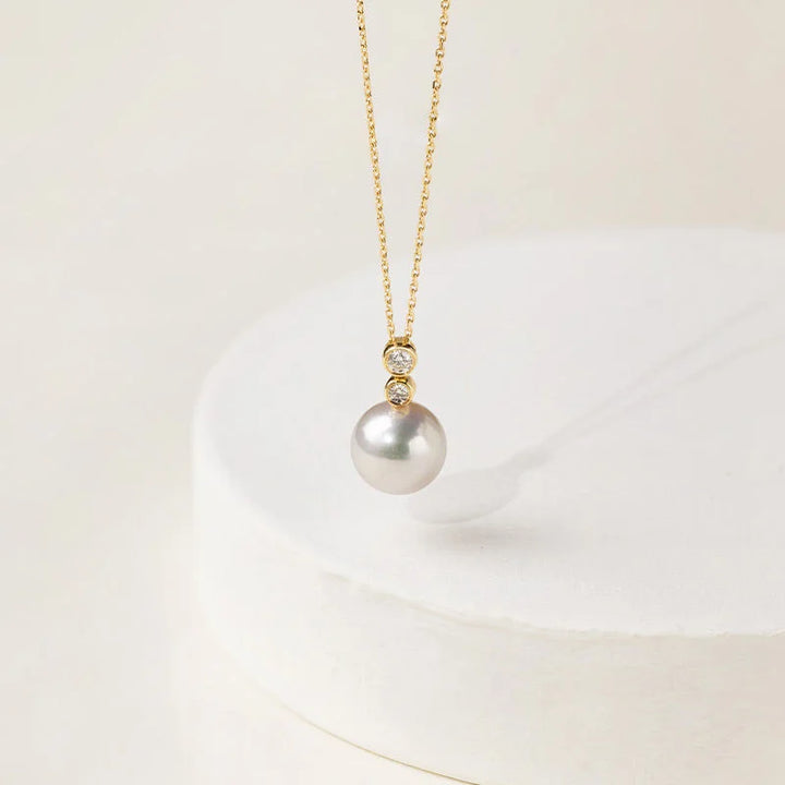 ORIGIN COLLECTION Akoya Pearl 18K Gold Double Diamond Elegant Necklace ORIGIN COLLECTION Akoya Pearl 18K Gold Double Diamond Elegant Necklace ORIGIN COLLECTION