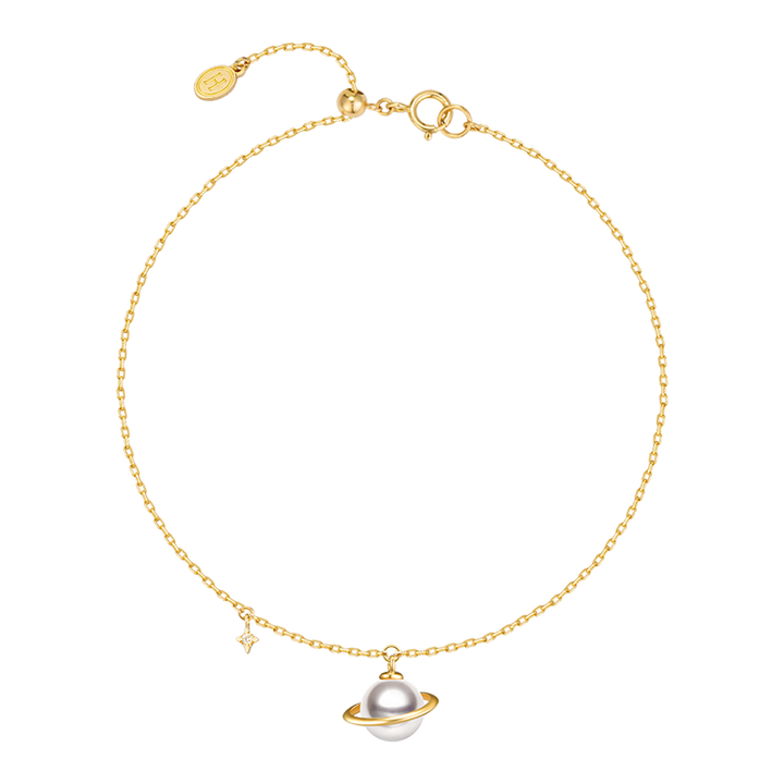 Akoya Pearl 18K Gold Diamond Planet Bracelet