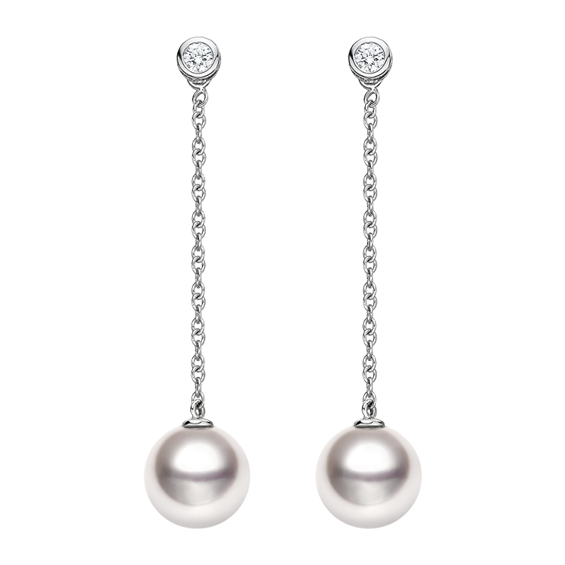 Akoya Pearl 18K Gold Dropping Diamond Earrings