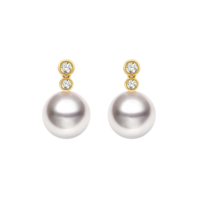 Akoya Pearl 18K Gold Double Diamond Elegant Earrings