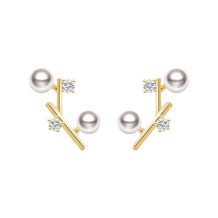 Akoya Pearl 18K Gold Design Diamond Earrings
