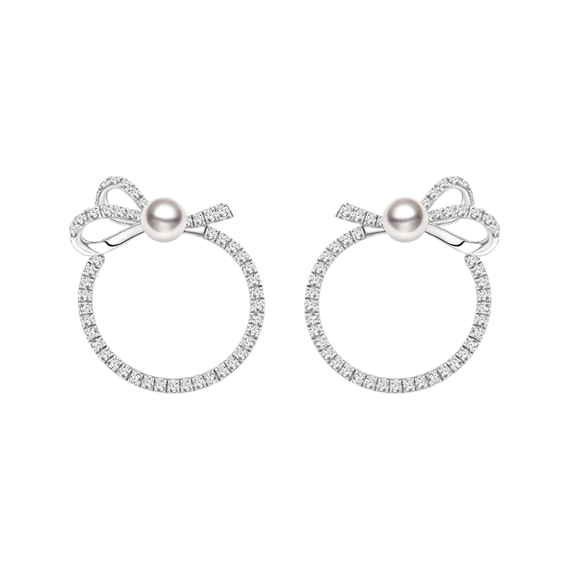 Akoya Pearl 18K White Gold Circle Diamond Earrings