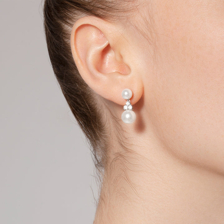 Double Akoya Pearls 18K White Gold Diamond Earrings