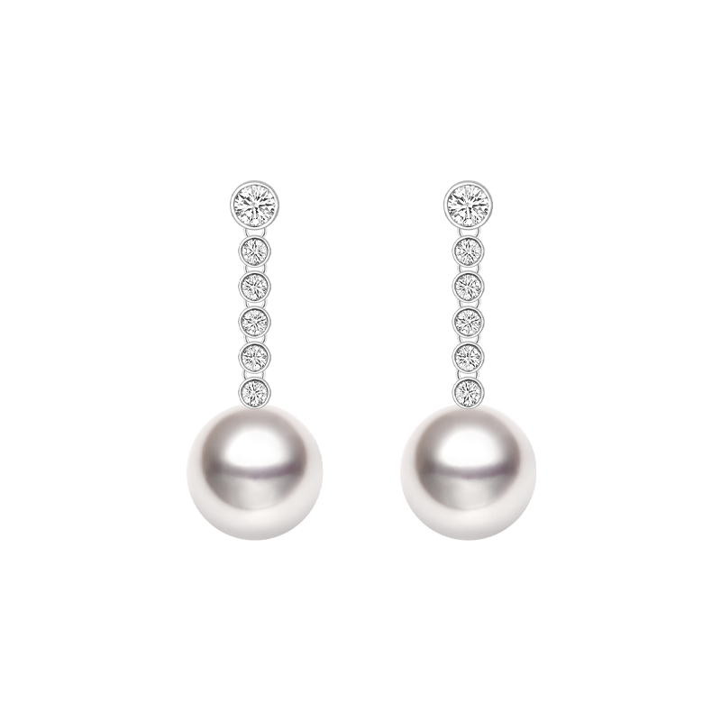 Akoya Pearl 18K White Gold Diamond Long Earrings